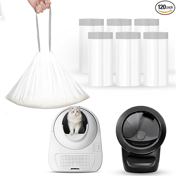 120 Pack Automatic Litter Box Liners, Compatible with SCOOPER YOUNG & SCOOPER LUXURY PRO & Litter Robot 4/3 Self-Cleaning Litter Boxes, Drawstring Cat Litter Bags (Not for SCOOPER SE)