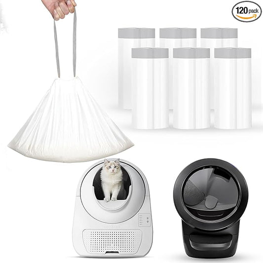 120 Pack Automatic Litter Box Liners, Compatible with SCOOPER YOUNG & SCOOPER LUXURY PRO & Litter Robot 4/3 Self-Cleaning Litter Boxes, Drawstring Cat Litter Bags (Not for SCOOPER SE)