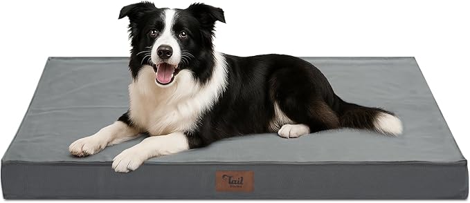Outdoor Dog Bed for Medium Dogs, Waterproof Dog Crate Mat Orthopedic Egg Crate Foam Pet Bed with Washable Removable Oxford Cover, Grey