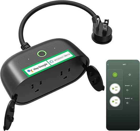 GHome Smart Outdoor Smart Plug, Smart Home Wi-Fi Outlet with 2 Sockets, IP64 Weather Resistance, Compatible with Alexa, Google Home & SmartThings, No Hub Required