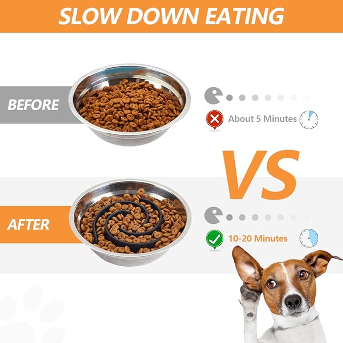 Slow Feeder Dog Bowls Insert, Animire Soft Silicone Slow Eating Dog Food Bowl for Small, Medium and Large Dogs, Compatible with Regular and Elevated Bowls