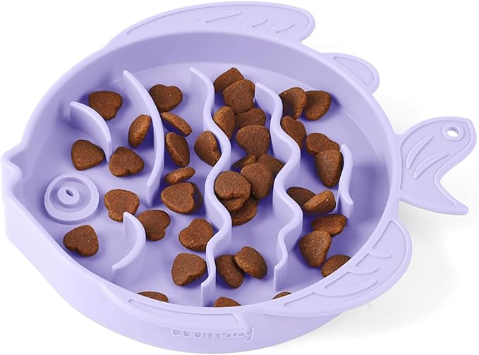 Coomazy 2-in-1 Silicone Slow Feeder Dog Cat Bowls, Lick Mat Interactive Puzzle Toy for Pets Dry/Wet Food Training, Keeps Dogs Cats Busy, Prevents Puppy Kitty Overeating (Purple, 1.2 Cup)