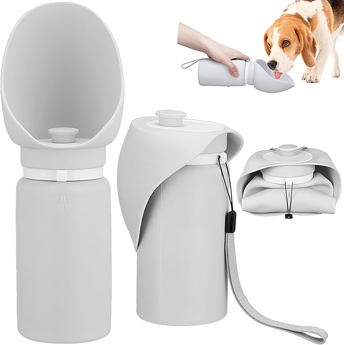 Portable Silicone Dog Water Bottle Pet Water Dispenser with One-Hand Push Button for Outdoor Walking Hiking Camping