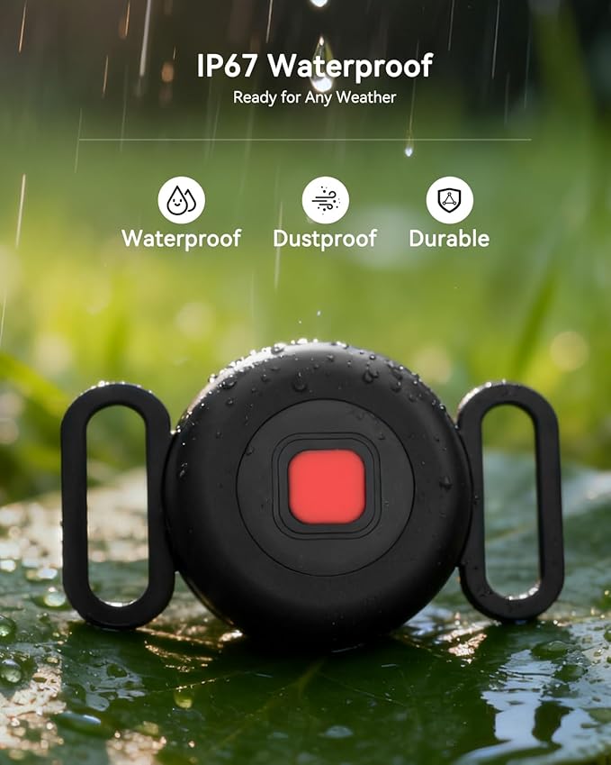 Bluetooth Dog Tracker Tag, Pet Tracker for Dogs with Silicone Collar Holder, Works with Apple Find My & Android Find Hub, IP67 Waterproof Anti-Lost Locator, Black 2 Pack