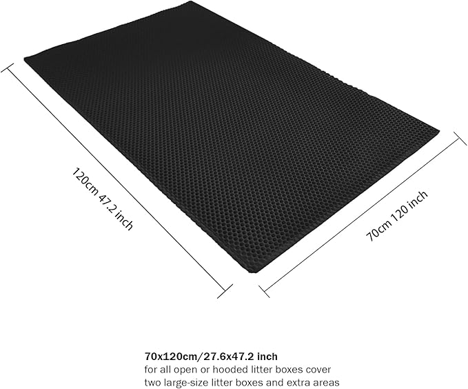 Cat Litter Mat, Cat Litter Trapping Mat, 47.2''x27.6''Inch, Double Layer Waterproof Proof Litter Box mat, Non-Slip Design, Reduces Litter Scatter, Easy to Clean, Black