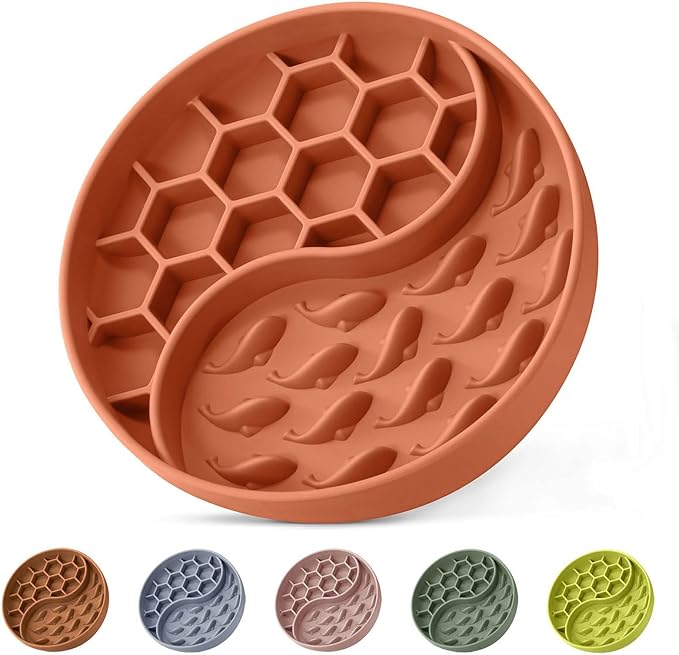 Slow Feeder Dog Bowls, Silicone Pet Food Bowls with Suction Cups, Non-Slip Dog Feeding Slow Down Pet Eating Speed for Fast Eaters, Anxiety Relief & Fun Added (Orange)
