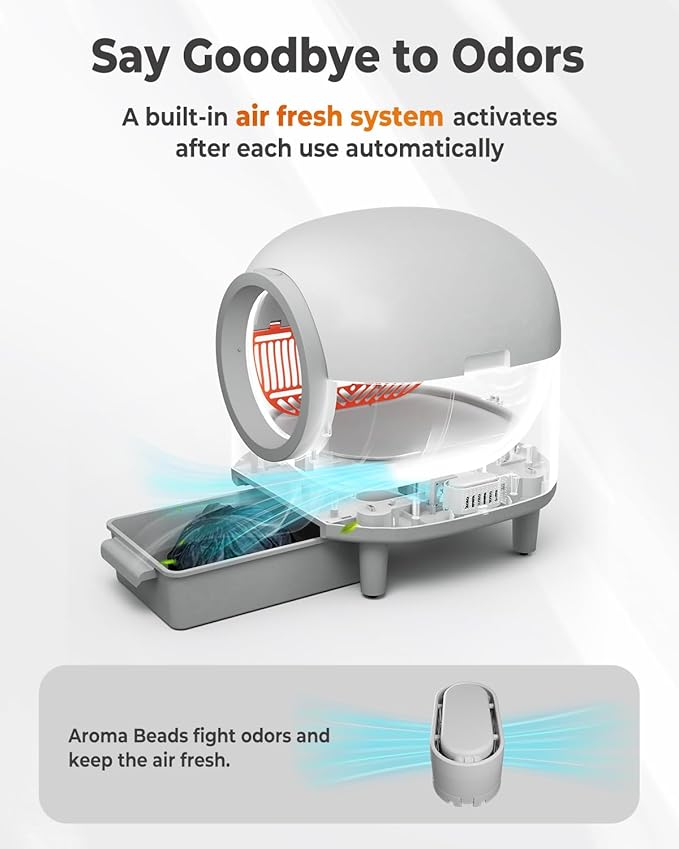 Self Cleaning Litter Box, 100L Automatic Cat Litter Box for Multiple Cats, Smart APP Control, with Trap Mat & Ramp, White (Pro Model)