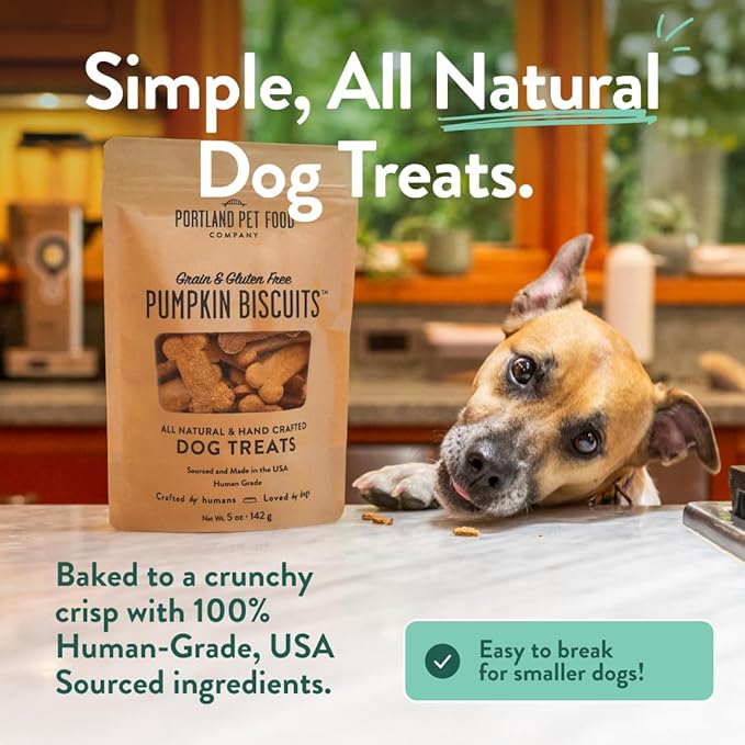 Portland Pet Food Company Pumpkin Dog Treats Healthy Biscuits for Small Medium & Large Dogs - Grain-Free, Human-Grade, All Natural Cookies, Snacks & Training Treats - Made in The USA - 3 Pack (5 oz)