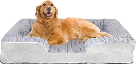 Orthopedic Dog Bed for Large Medium Sized, Washable Memory Foam Large Dog Bed Premium Soft Corduroy Fleece, Durable Medium Pet Sofa with Removable Cover, Washable Waterproof Pet Couch Beds(Grey, XXL)