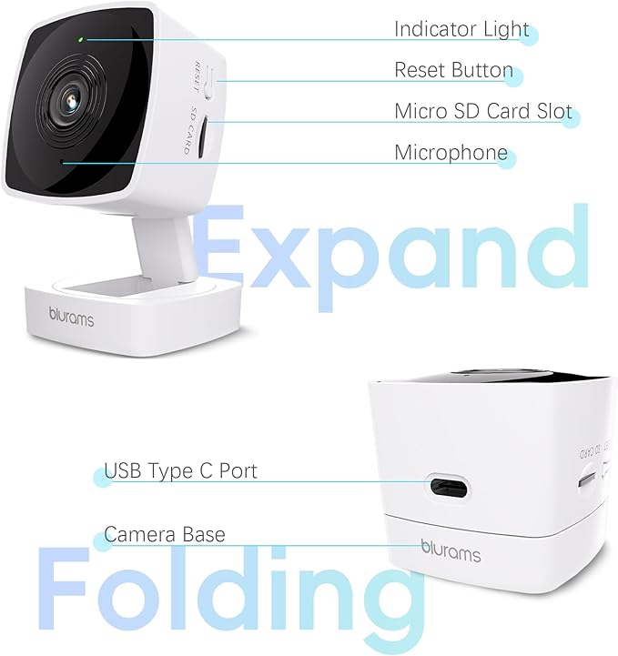 blurams 2.4G/5G Cameras for Home Security, 2K Pet Camera Indoor with Phone App, Foldable Security Camera w/Motion Detection, 2-Way Talk, IR Night Vision
