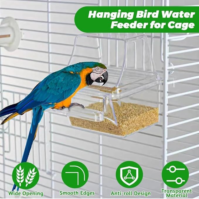 2 Pack Bird Feeders for Cage, No Mess Clear Hanging Parrot Food Bowl, Plastic Slot Food & Water Dispenser Bowl Set, Bird Cage Accessories for Hamsters,Pigeons,Parrot (Clear, 2 pcs)