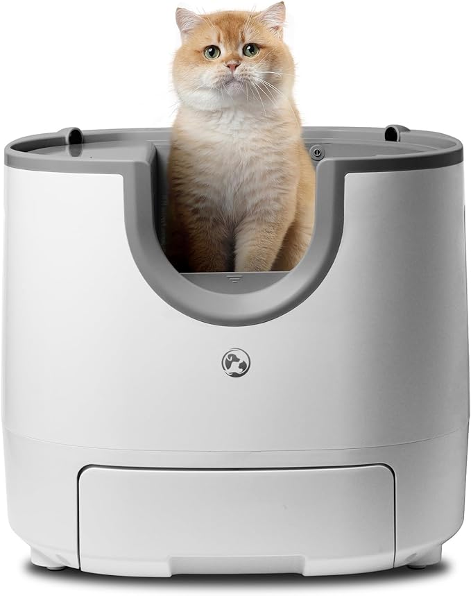 F8 Self-Cleaning Cat Litter Box – Large Capacity, Open-Top Design for Multi-Cat Homes, Enhanced Safety Features Includes Trash Bags