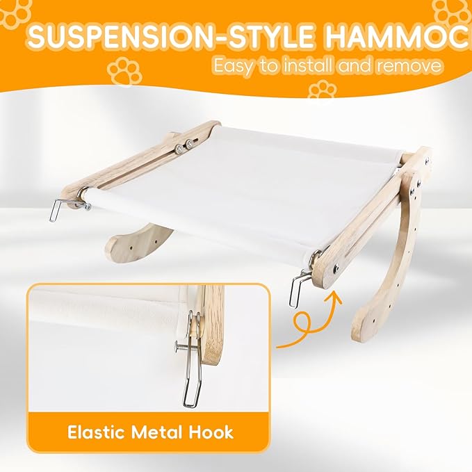 4-in-1, Wooden Cat Window Perch,cat Bed, Sturdy Oak Hammock,Suitable for Indoor Cats to Rest and Play. It can be Used as a Hammock, a Resting Area by The Window, a Cats Bed, a cat Rocking Toy