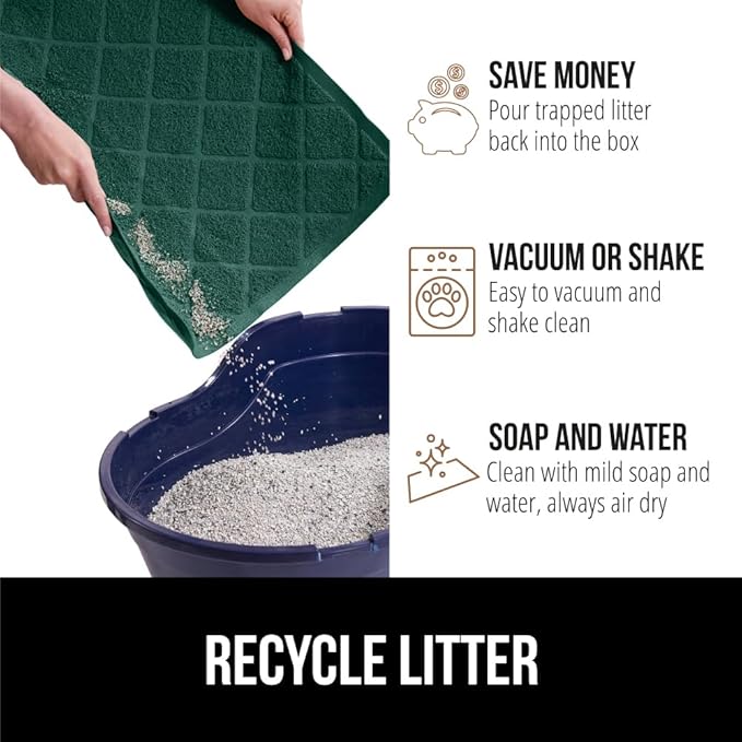 GORILLA GRIP Cat Litter Box Mat, 35x23, Water Resistant, US Designed Kitty Litter Trapping Mats, Easy to Clean, Scatter Control, Less Mess and Clean Floors, Kitten Supplies for Indoor Cats, Dark Green