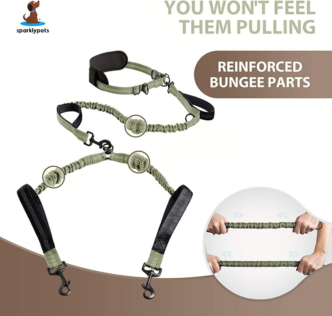 SparklyPets - Hands Free Dog Leash with Reflective Stitches - Waist Leash for Medium & Large Dogs Walking, Hiking, Training, Jogging, Canicross, Running