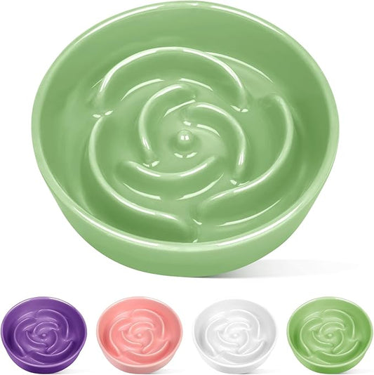 TRUVIC Ceramic Slow Feeder Dog Bowls, 1.5 Cup Puzzle Slow Feeder Bowls for Fast Eaters, Ceramic Dog Food Dish no Black Chin, Puzzle Bowl for Medium Dogs, Green