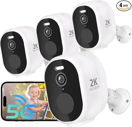 4Pack 2.4G&5G Security Cameras Wireless Outdoor, 2K Battery Powered Indoor Cameras for Home Security, AI Motion Detection Siren,Two-Way Talk, Color Night Vision, Waterproof,Works w/Alexa