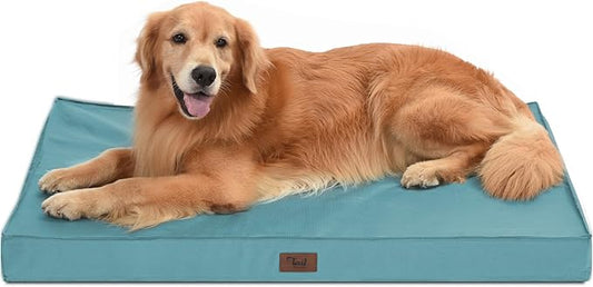 Outdoor Orthopedic Dog Bed for Extra Large Dogs, XL Waterproof Flat Pet Bed 44x32 Inch, Egg Crate Foam with Removable Washable Oxford Cooling Cover, Light Blue