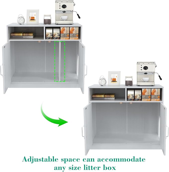 Cat Litter Box Enclosure Furniture Ultra-Large Wooden Enclosed Litter Box Furniture,2-Door Storage Cabinet, 2 Open Drawers, 1 Air Vents,Cat Litter Furniture Fit Most of Litter Box.