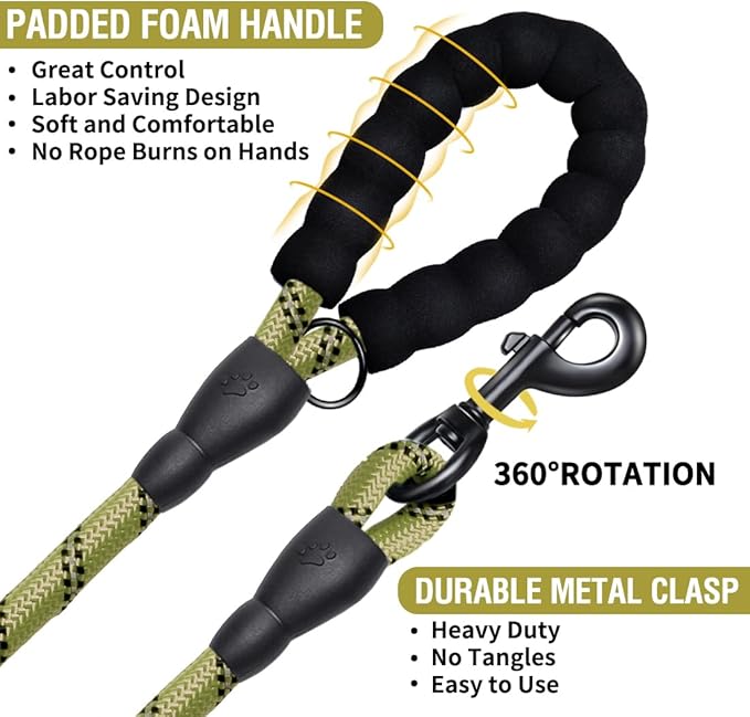 COOYOO Dog Leash 5/6 FT with Comfortable Padded Handle and Highly Reflective Threads for Small Medium and Large Dogs