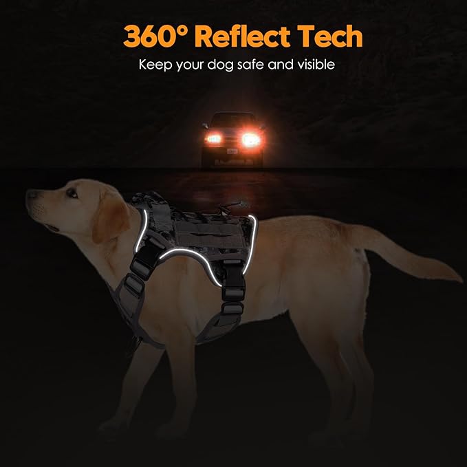 Heavy-Duty Tactical Dog Harness for Large Dogs, No Pull Adjustable Reflective Pet Vest with Molle System, K9 Military-Grade Control for Service Training, Outdoor & 10+ Breeds, Gray Camo, Medium