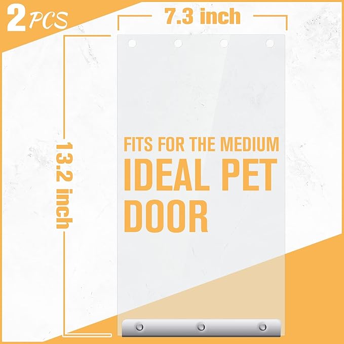 Ripeng 2 Pcs Dog Door Replacement Flaps 7.3 x 13.2 Inch Compatible with Dog Door Model DSRWM, Fit Dogs up to 35 lbs, Clear Flexible Weatherproof Pet Supplies Home Flap, Easy to Install