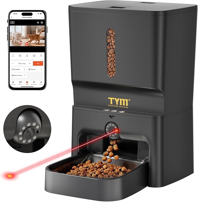 TYM 7L Automatic Cat Feeder with Controllable 2K 3MP Camera - 5G WiFi Pet Food Dispenser with APP Control Laser Interactive, Programmable Timed Feeding, Night Vision, Voice Communication