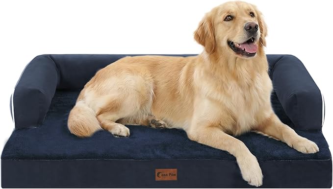 Orthopedic Dog Beds for Large Sized Dogs, Waterproof Egg Crate Foam Large Dog Couch Beds with Comfy Bolster 36x27Inch, Washable Pet Beds with Removable Cover and Nonskid Bottom, Navy Blue