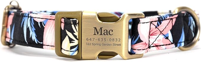 Personalized Dog Collar with Name and Phone Number Engraved,Adjustable Custom Puppy Collar,Organic Cotton Pet Collar for Small Medium Large Boy Girl Dogs