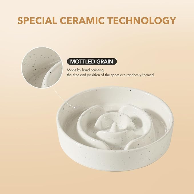 Ceramic 1.6 Cup Dog Bowl Slow Feeder for Large and Medium Dog, 8.2inch Pet Slow Dish, Stop Bloat, Preventing Choking(Single Bowl, Vanilla White)