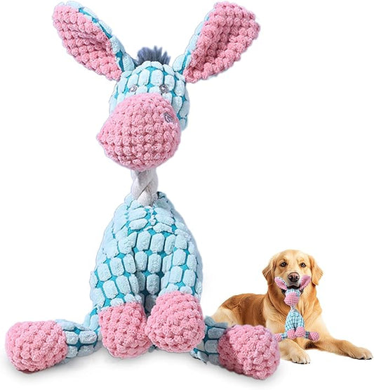 Indestructible Dog Toys,2026 New Dogs Plush Toy for Aggressive Chewers,Stuffed Toys Dogs Squeaky Durable Chew Toy for Indoor Pups Teething (Donkey)