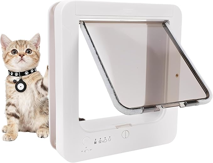 Smart Cat Door Automatic Sensing with Collar Activated, 4-Way Locking Pet Door for Interior & Exterior Use with Safety Mechanisms