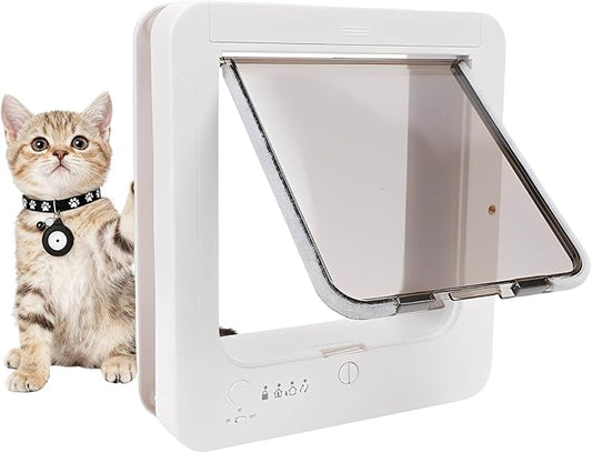 Smart Cat Door Automatic Sensing with Collar Activated, 4-Way Locking Pet Door for Interior & Exterior Use with Safety Mechanisms