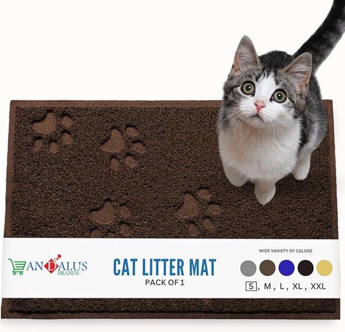 Andalus Small Cat Litter Mat, Pack of 1 - Waterproof, Non-Slip & Easy to Clean Cat Litter Box Mat for Extra Efficient Pet Litter-Trapping, Brown (15.75” X 11.75”)