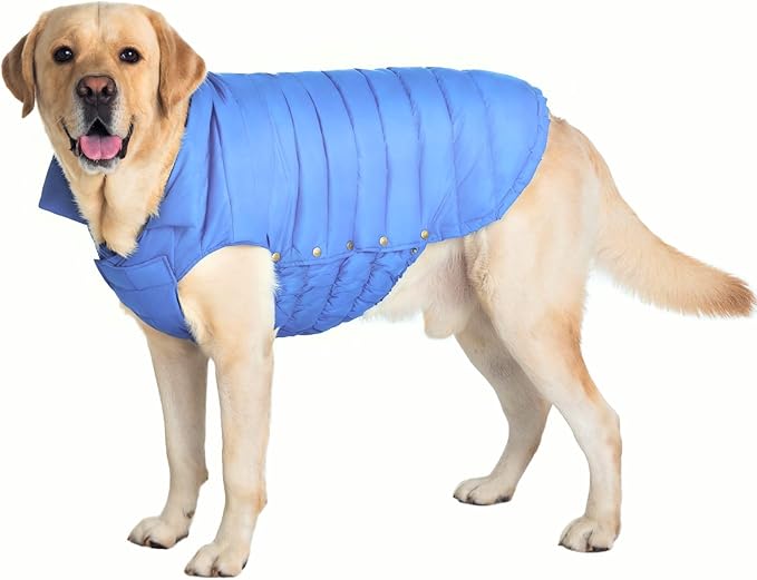 SPACE LION Dog Puffer Jacket, Down Winter Coat, Durable Outdoor Coat for Cold and Windy Conditions, Lightweight & Adjustable Fit Coats for Large Dogs, (Blue, Size24/2XL)