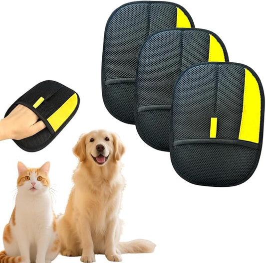 Electrostatic Pet Hair Removal Gloves: Quick Wiping - Reusable & Washable for Sofa Clothing Pet Beds Effortless Cats & Dogs Hair Remover for Busy Pet Owners (3pcs-Black)