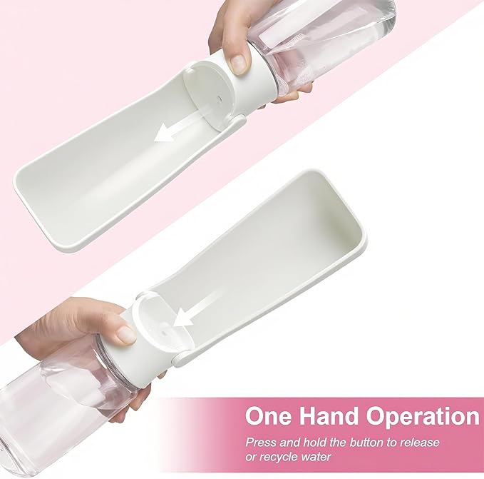 Portable Dog Water Bottle - Foldable Dog Water Dispenser | Leak Proof & Food Grade Plastic Travel | Pet Water Bottle for Cat Outdoor Walking Hiking Travel（US） (White, 19oz)