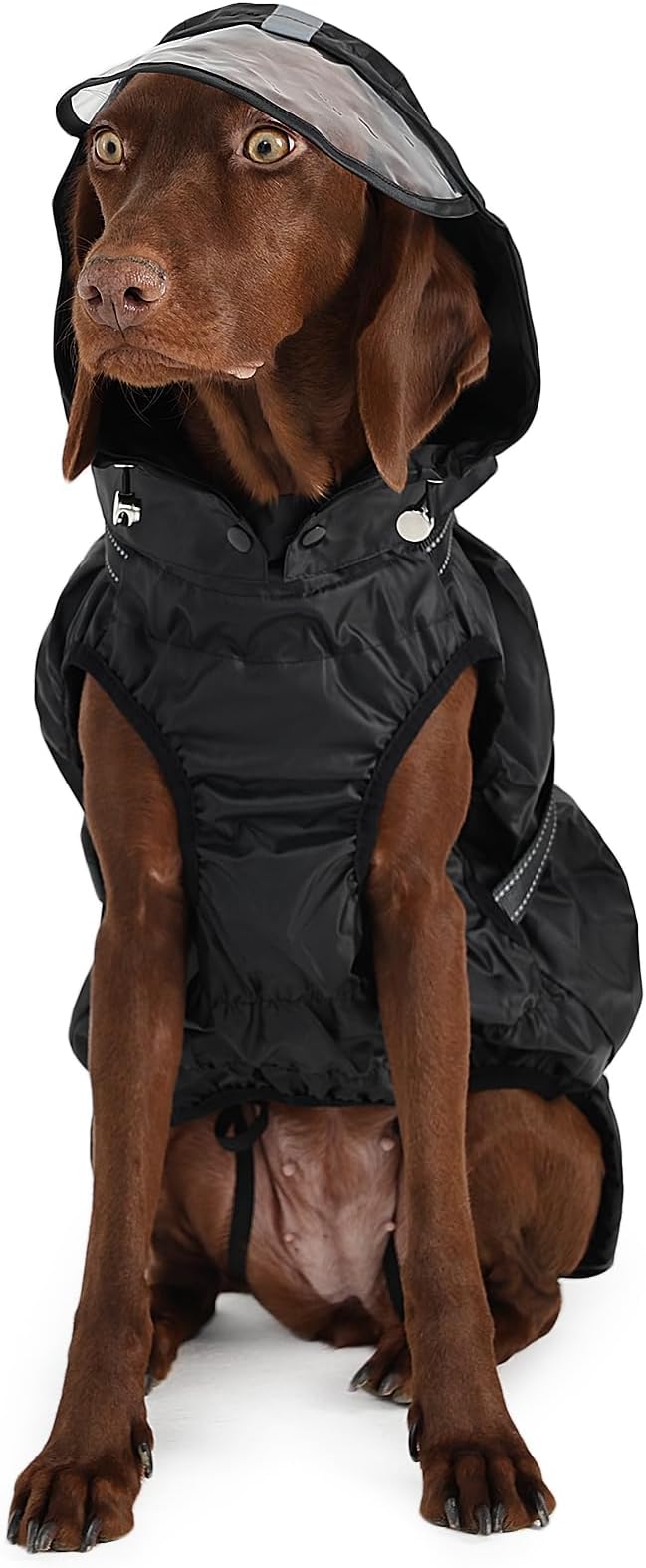 Dog Raincoat XXL, Waterproof Dog Raincoats For Large Dogs with Adjustable Built-in Harness & Back Zipper,Reflective Strip,Removable Hood,for Rainy Walks, Muddy Roads or After-Bath Outings-Black