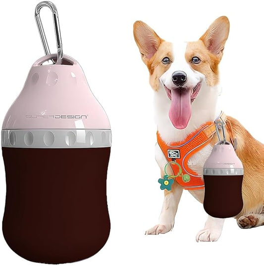 Dog Travel Water Bottle Detachable Bowl Leak Proof Portable ，Silicone Bottle Body，Collapsible and Suitable for Small Pets for Outdoor Walking, Hiking, Travel (Pink, 400 ml)