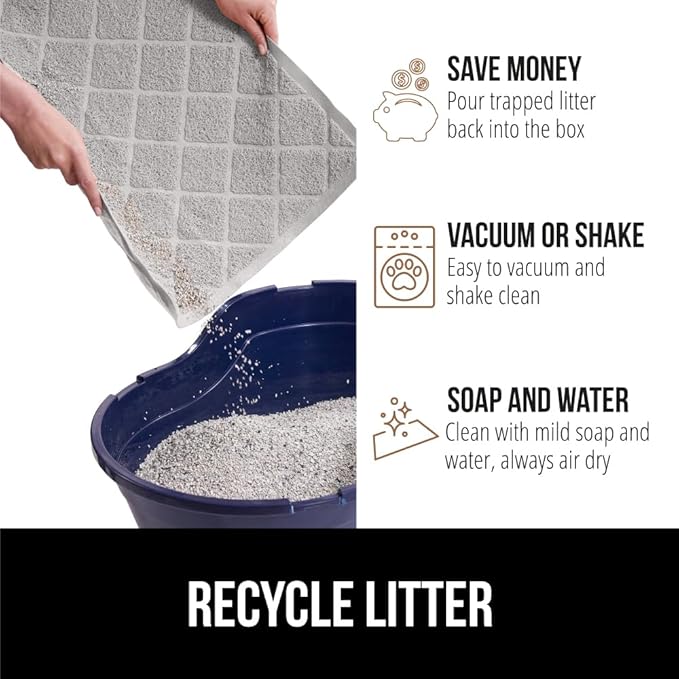 GORILLA GRIP Cat Litter Box Mat, Water Resistant, US Designed Kitty Litter Trapping Mats, Easy to Clean, Scatter Control, Less Mess and Clean Floors, Kitten Supplies for Indoor Cats, 30x20 Light Gray