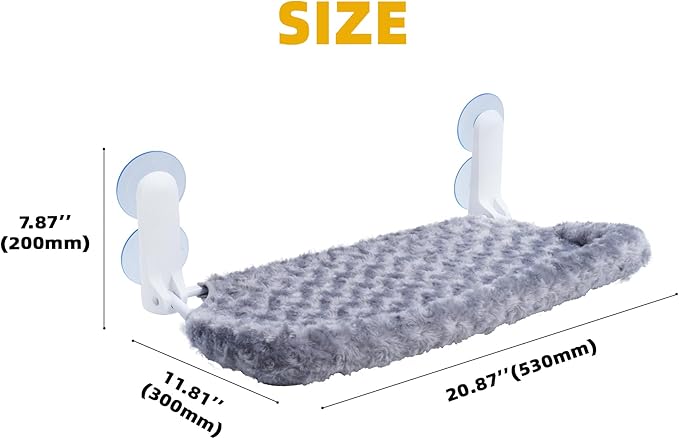 Cat Window Perch, Cordless Foldable Cat Hammock Bed with 4 Suction Cups, Embeded Machine Washable Bed for Indoor Cats, Strong Metal Frame Holds 40lbs (Grey,Cotton Binding)