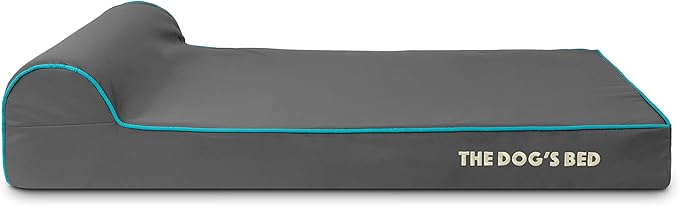 The Dog’s Bed Orthopedic Headrest Dog Bed Large Grey with Blue Trim, Memory Foam, Pain Relief for Arthritis, Hip & Elbow Dysplasia, Post Surgery, Waterproof Washable Cover