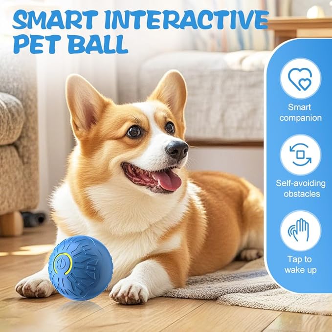 Interactive Cat Dog Toys, 2026 Smart Automatic Moving Ball Toys for Indoor Dogs Cats, Self-Rolling Interactive Cat Dog Toy Ball for Small/Medium Dogs (Blue)