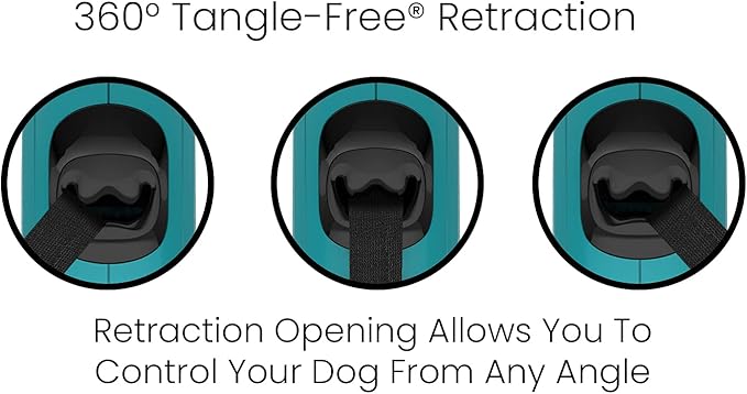 TUG Monochrome 360° Tangle-Free Retractable Dog Leash | 16 ft Strong Nylon Tape (Large, Aqua)