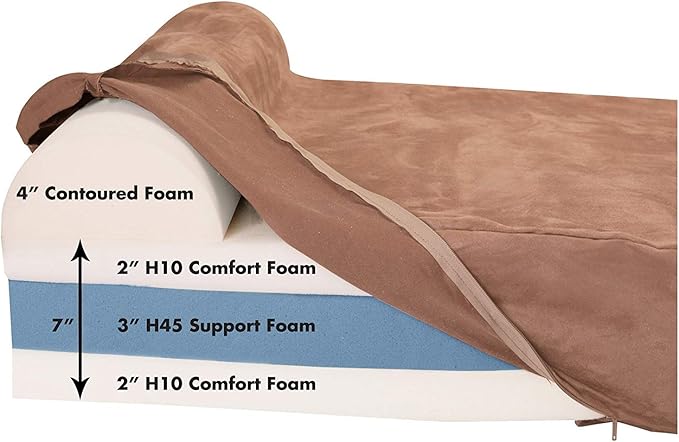 Barker Beds Giant Orthopedic Dog Bed - 7" Pillow Top with Headrest - 100-300 lbs - Memory Foam for Joint Pain & Arthritis - Vet Recommended, Washable - Made in USA - 60"x48"x7" - Khaki