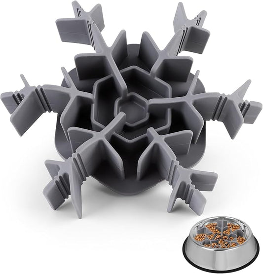 Slow Feeder Insert for Dog Bowl, Cuttable Dog Slow Feeding Insert with 8 Upgraded Large Suction Cups, Adjustable Length 4.7-7, Fits Small Medium Dogs (Grey)