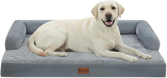 Orthopedic Dog Beds for Extra Large Dogs, Waterproof Egg Crate Foam XL Dog Bed with Sides 45x35Inch, Big Dogs Couch Beds with Removable Washable Cover and Nonskid Bottom, Grey