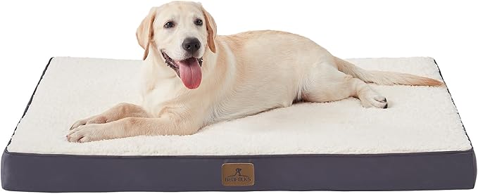 Bedfolks Orthopedic Dog Bed for Extra Large Dogs - Egg Foam Dog Crate Bed with Removable Waterproof Cover, Pet Bed Mat Suitable for Dogs and Pets Up to 90 lbs (41 x 29 x 3.5 inches, Grey)