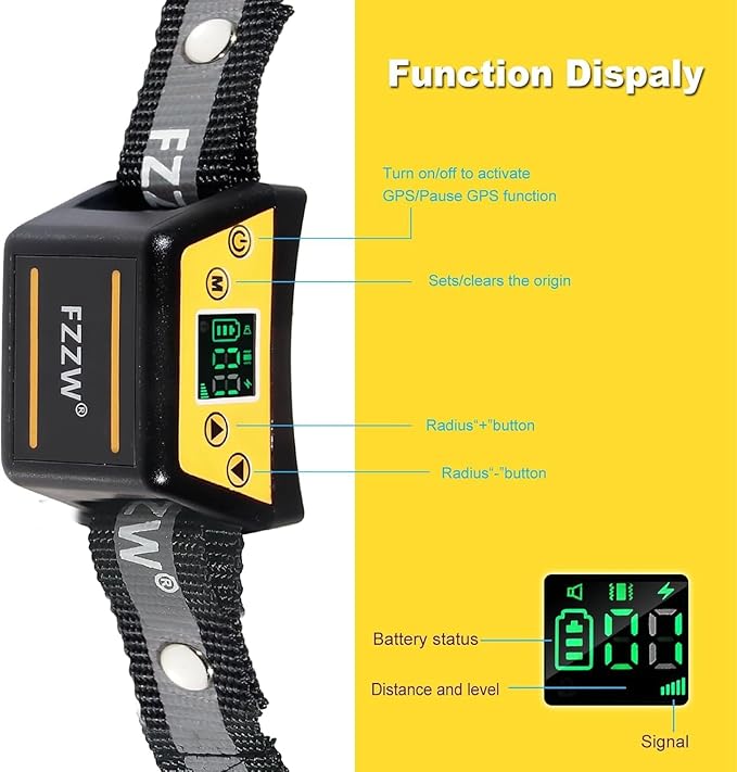 Plkm Wireless Dog Fence Pet Electric GPS Fence Containment System, Adjustable Control Range Warning Strength, Wireless Charging Wireless GPS Dog Fence, Fully Sealed Waterproof Collar Receiver