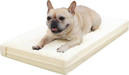 Vonabem Waterproof Dog Beds Medium Sized Dog, Washable Crate Pad 30 inch, Orthopedic Foam Pet Bed with Removable Cover Reversible, Anti-Slip Puppy Kennel Pad, 29"x18", Beige